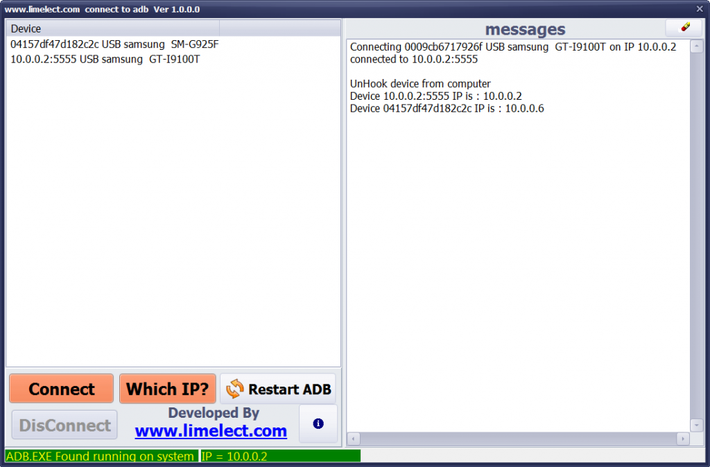 Connect ADB to device program LIM ELECTRONICS weighing software for